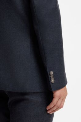 Patterned slim-fit blazer in Italian virgin wool, Dark Blue