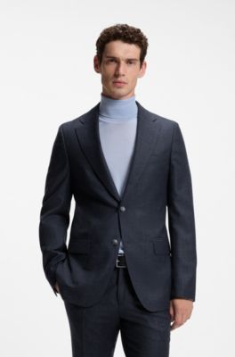 Patterned slim-fit blazer in Italian virgin wool, Dark Blue