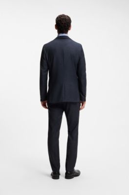 Patterned slim-fit blazer in Italian virgin wool, Dark Blue