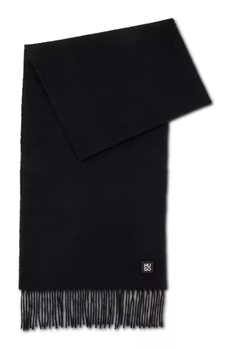 Fringed wool-blend scarf with stacked logo
