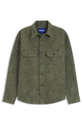 Camisa oversize fit en lona de algod&oacute;n con estampado de serpiente, Cal