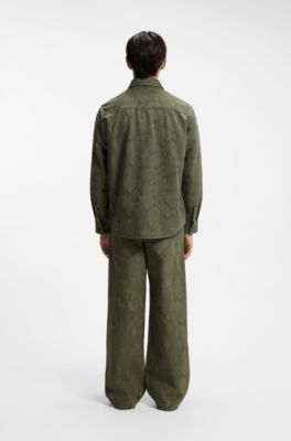 Oversized-fit shirt in snake-print cotton canvas, Light Green