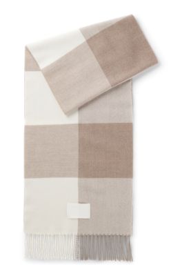 Fringed scarf in Glen plaid wool, White