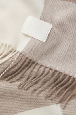 Fringed scarf in Glen plaid wool, White
