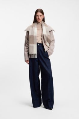 Fringed scarf in Glen plaid wool, White