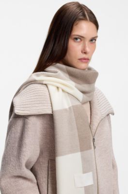 Fringed scarf in Glen plaid wool, White