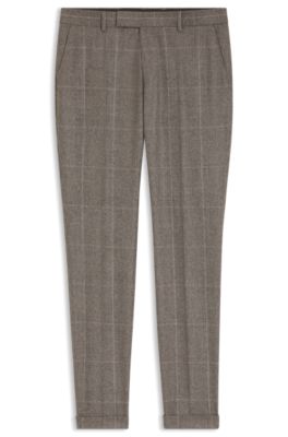 Checked slim-fit pants in Italian virgin wool, Light Brown