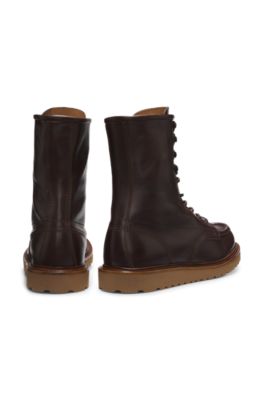 BOSS BY BECKHAM lace-up boots in leather, Dark Brown