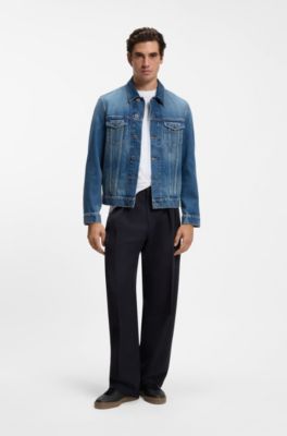 BOSS BY BECKHAM relaxed-fit pants in Italian wool, Dark Blue