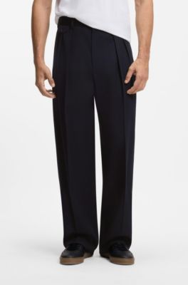 BOSS BY BECKHAM relaxed-fit pants in Italian wool, Dark Blue