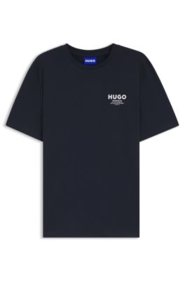 Camiseta regular fit de algod&oacute;n con logo estampado, Azul oscuro