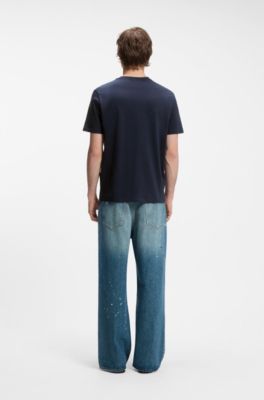 Camiseta regular fit de algod&oacute;n con logo estampado, Azul oscuro