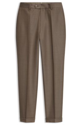 Pantalones tapered fit de lana virgen con elasticidad natural, Caqui