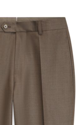 Pantalones tapered fit de lana virgen con elasticidad natural, Caqui