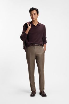 Pantalon Tapered en laine vierge &agrave; &eacute;lasticit&eacute; naturelle, Kaki