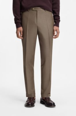 Pantalon Tapered en laine vierge &agrave; &eacute;lasticit&eacute; naturelle, Kaki