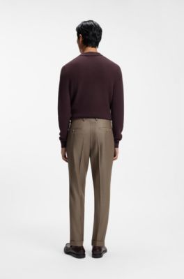 Pantalon Tapered en laine vierge &agrave; &eacute;lasticit&eacute; naturelle, Kaki