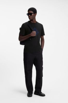 Crew-neck T-shirt in breathable cotton, Black