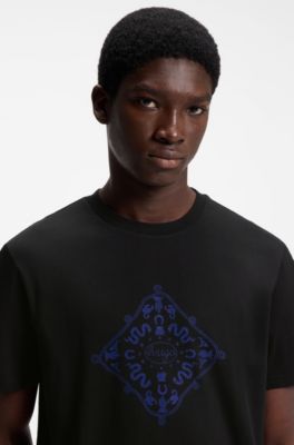 Crew-neck T-shirt in breathable cotton, Black