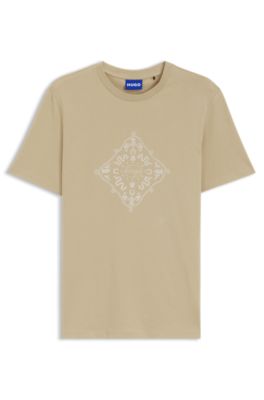 Crew-neck T-shirt in breathable cotton, Beige