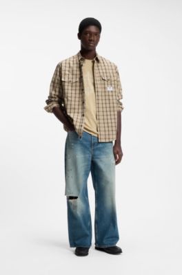 Crew-neck T-shirt in breathable cotton, Beige