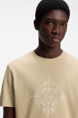 T-shirt &agrave; col rond en coton respirant, Beige