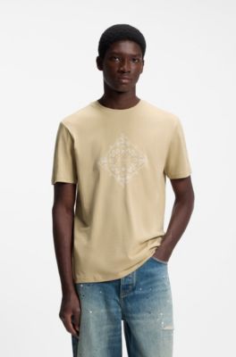Crew-neck T-shirt in breathable cotton, Beige