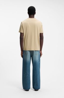 T-shirt &agrave; col rond en coton respirant, Beige