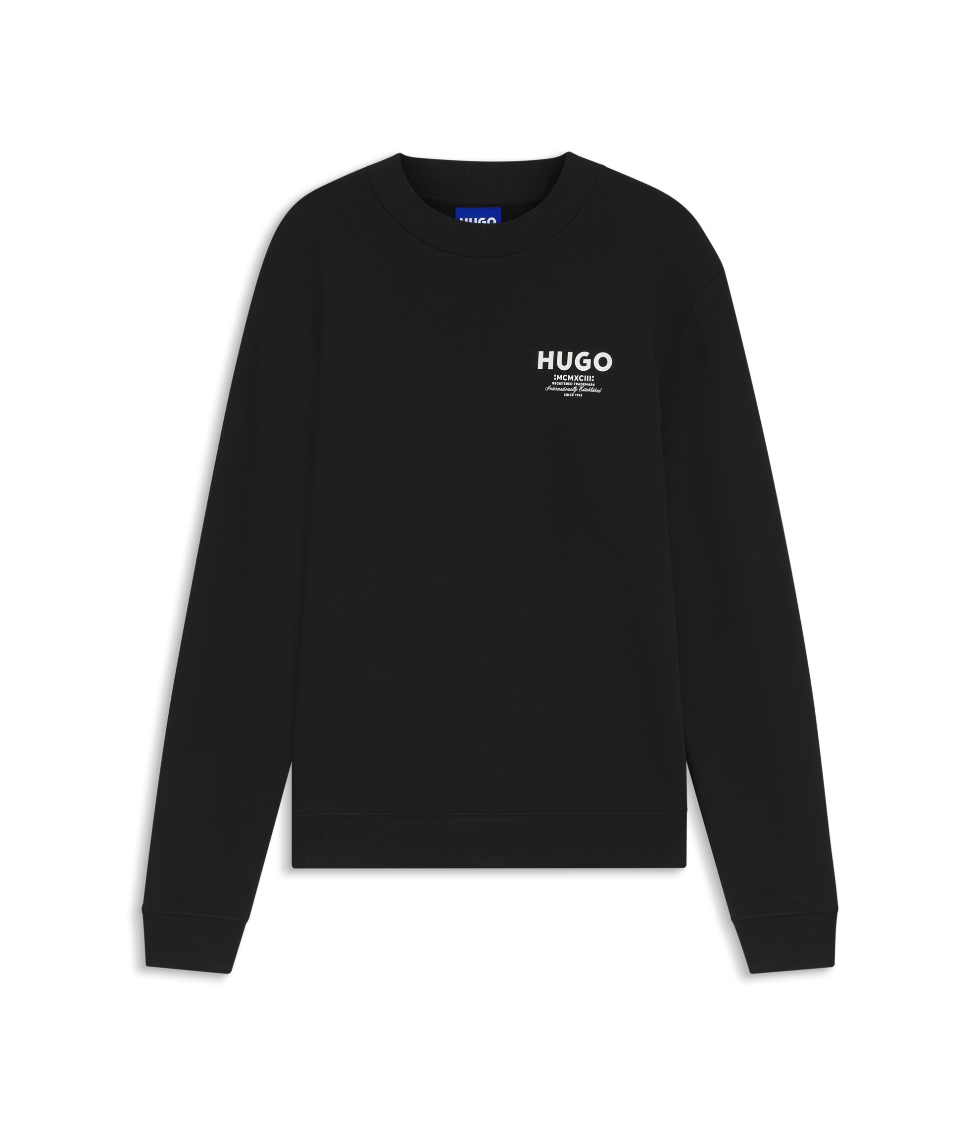HUGO - French-terry cotton sweatshirt with bold logo print - Black