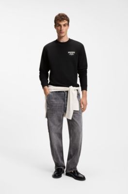 French-terry cotton sweatshirt with bold logo print, Black