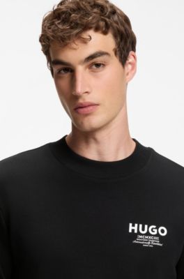 French-terry cotton sweatshirt with bold logo print, Black