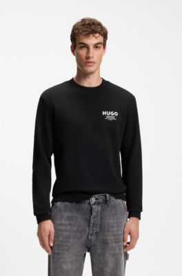 Sudadera de felpa francesa de algod&oacute;n con logo estampado llamativo, Negro