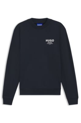 Sudadera de felpa francesa de algod&oacute;n con logo estampado llamativo, Azul oscuro