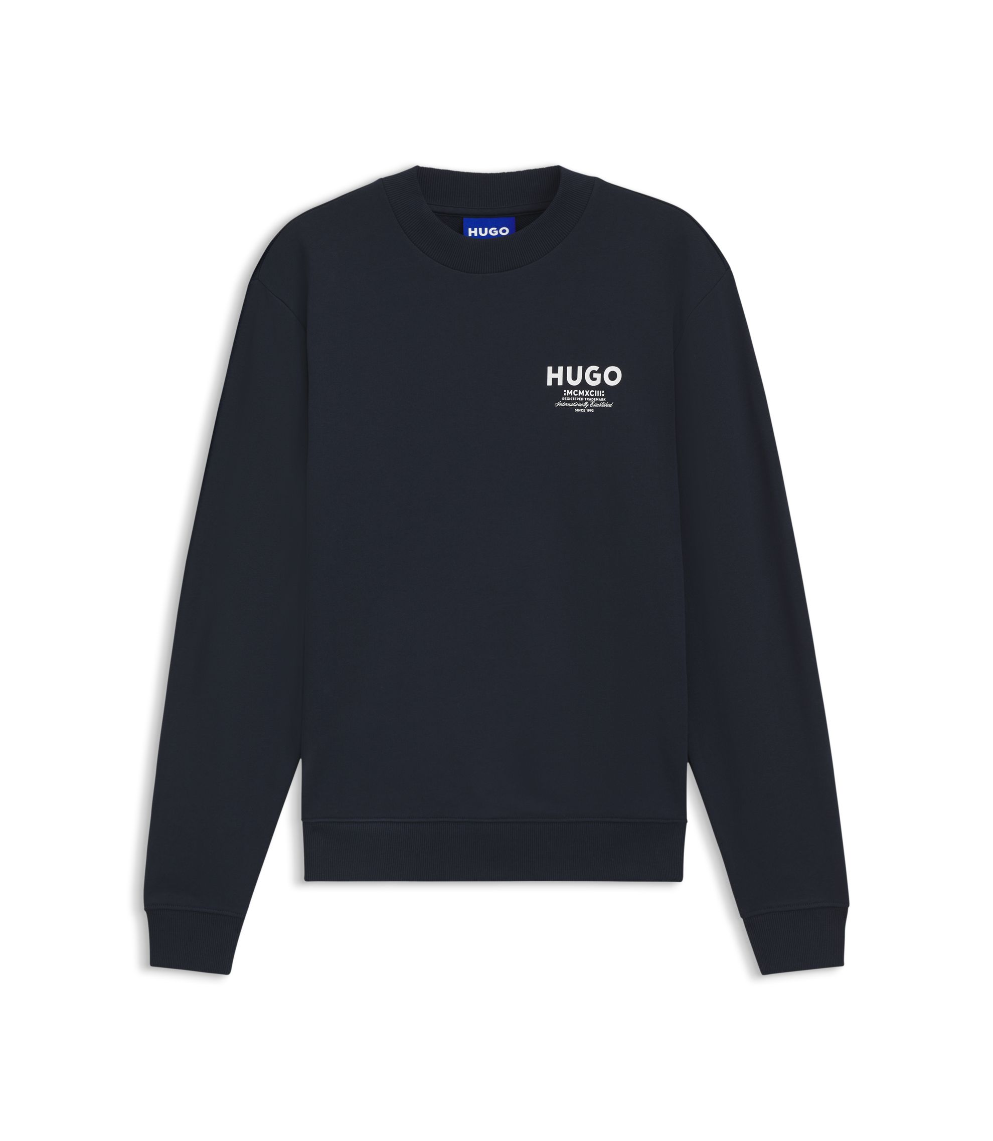 HUGO - French-terry cotton sweatshirt with bold logo print - Dark Blue