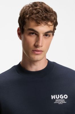 Sudadera de felpa francesa de algod&oacute;n con logo estampado llamativo, Azul oscuro