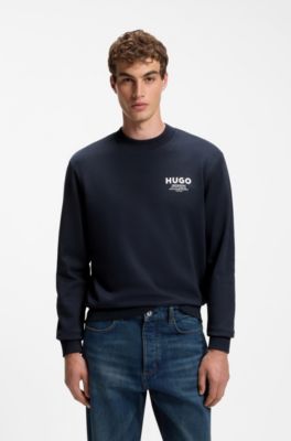 Sudadera de felpa francesa de algod&oacute;n con logo estampado llamativo, Azul oscuro