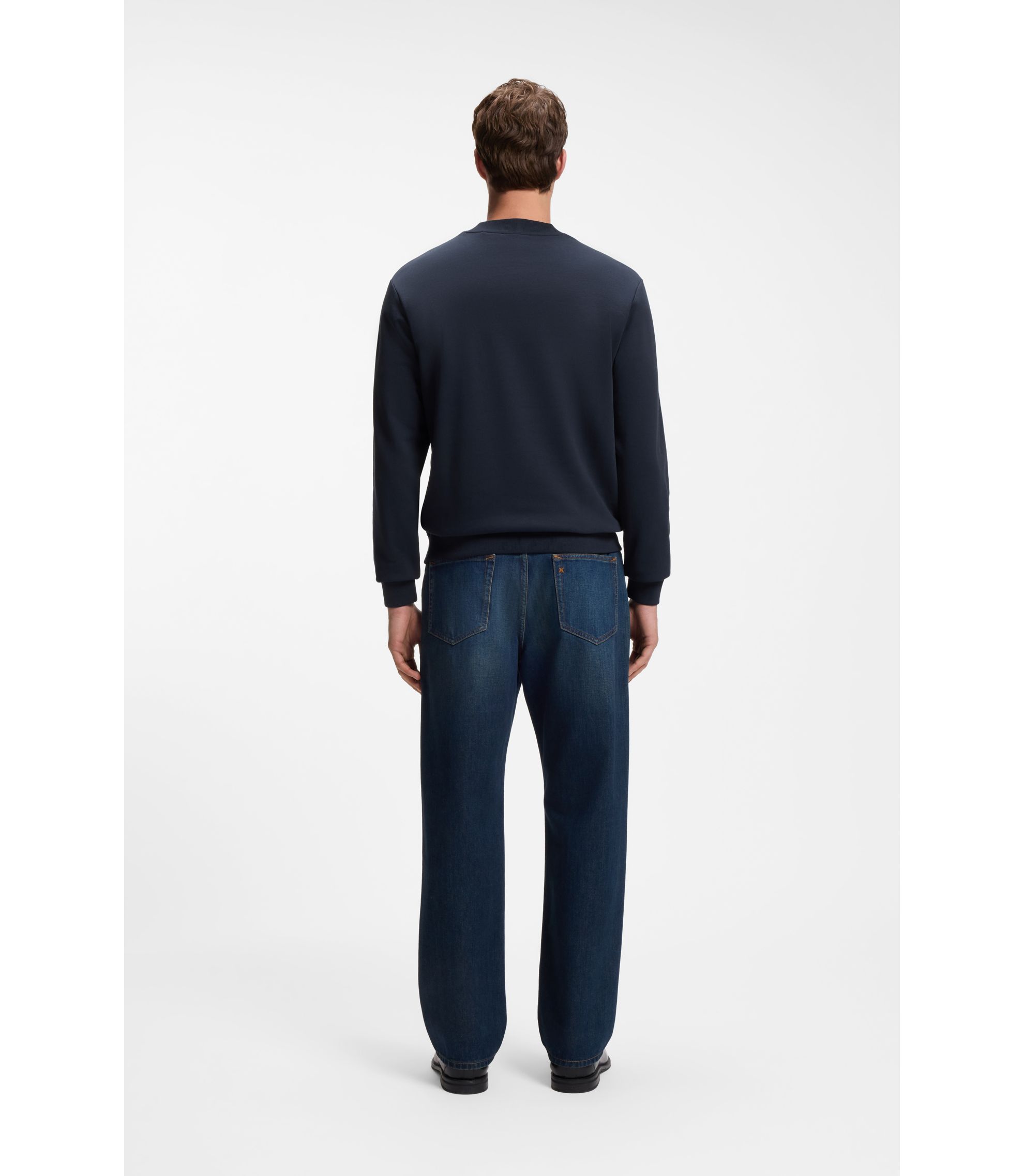 HUGO - French-terry cotton sweatshirt with bold logo print - Dark Blue