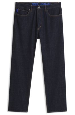 Regular-fit jeans in rinse-washed dark-blue denim, Dark Blue