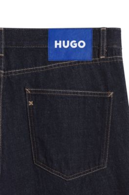 Regular-fit jeans in rinse-washed dark-blue denim, Dark Blue