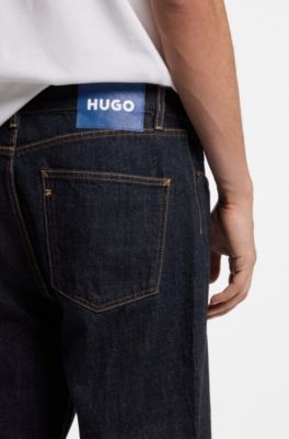 Regular-fit jeans in rinse-washed dark-blue denim, Dark Blue