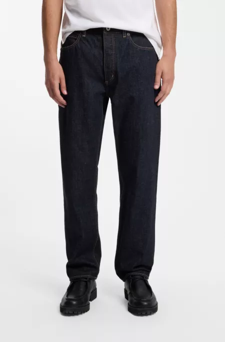 Regular-fit jeans in rinse-washed dark-blue denim