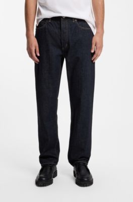 Regular-fit jeans in rinse-washed dark-blue denim, Dark Blue