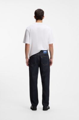 Regular-fit jeans in rinse-washed dark-blue denim, Dark Blue