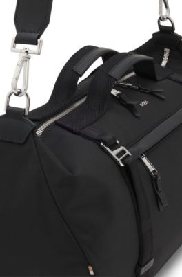 Duffel bag with metal logo and front pocket, Black