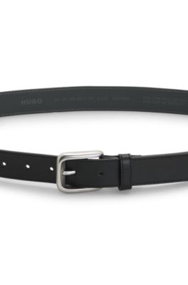 Embossed Italian leather belt with contrast stitching, Black