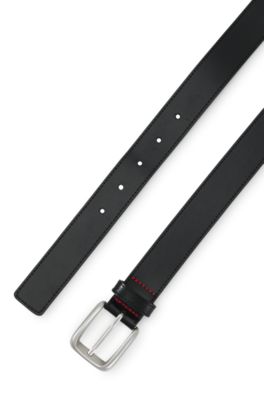 Leather dress belt with logo-engraved buckle, Black