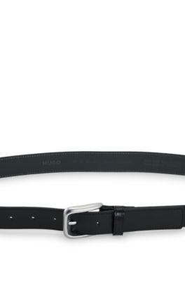 Leather dress belt with logo-engraved buckle, Black