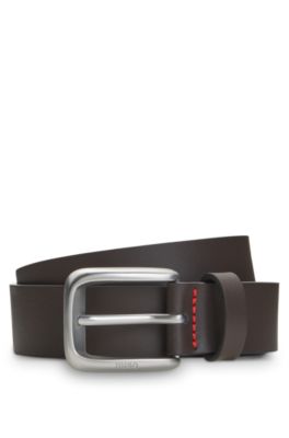 Ceinture de costume en cuir avec boucle &agrave; logo grav&eacute;, Marron fonc&eacute;