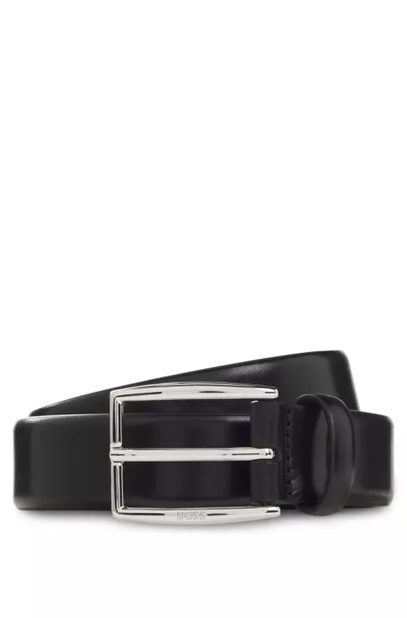 Leather belt with silver-tone pin buckle