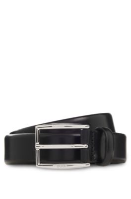 Ceinture en cuir avec boucle argent&eacute;e &agrave; ardillon, Noir